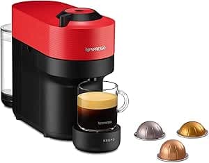 Krups Nespresso VERTUO Pop XN9205 Coffee Capsule Maker Espresso Machine, 4 Cup Sizes, Centrifusion Technology, 35% Recycled Plastic, Spicy Red