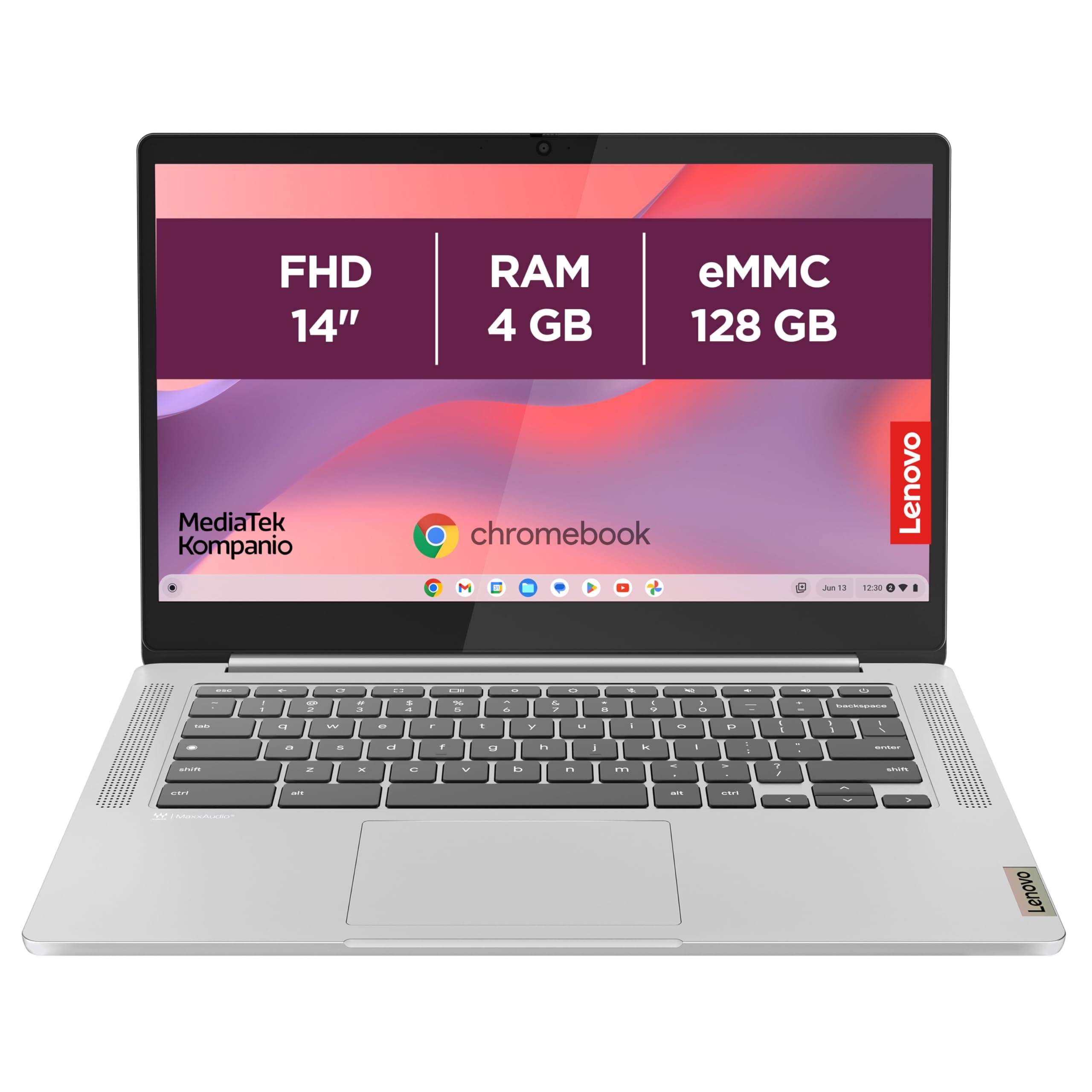 Lenovo IdeaPad Slim 3 Chrome 14M868 – Laptop 14 Inches FHD (MediaTek Kompanio 520, 4GB RAM, 128GB SSD, Arm Mali-G52 2EE MC2 GPU, Chrome OS) French AZERTY Keyboard – Grey
